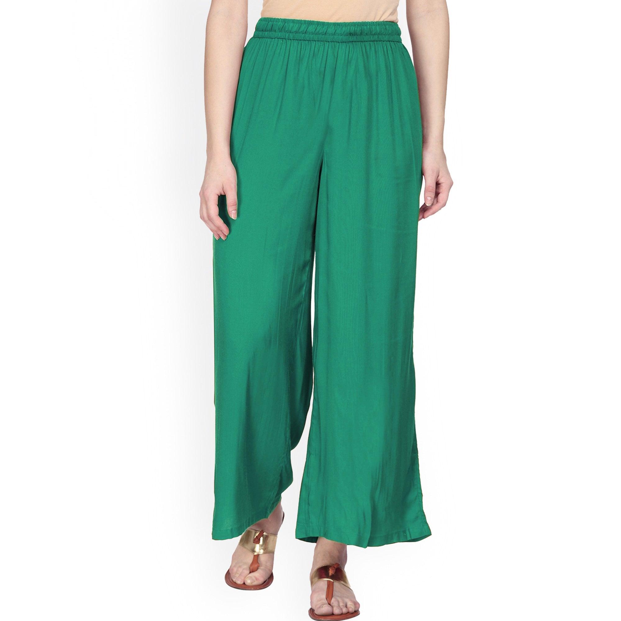 Admiring Turquoise Green Colored Casual Wear Rayon Palazzo - Peachmode