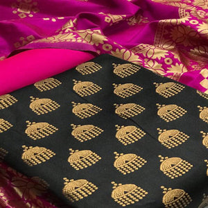 Adorable Black Colored Casual Wear Banarasi Silk Dress Material - Peachmode