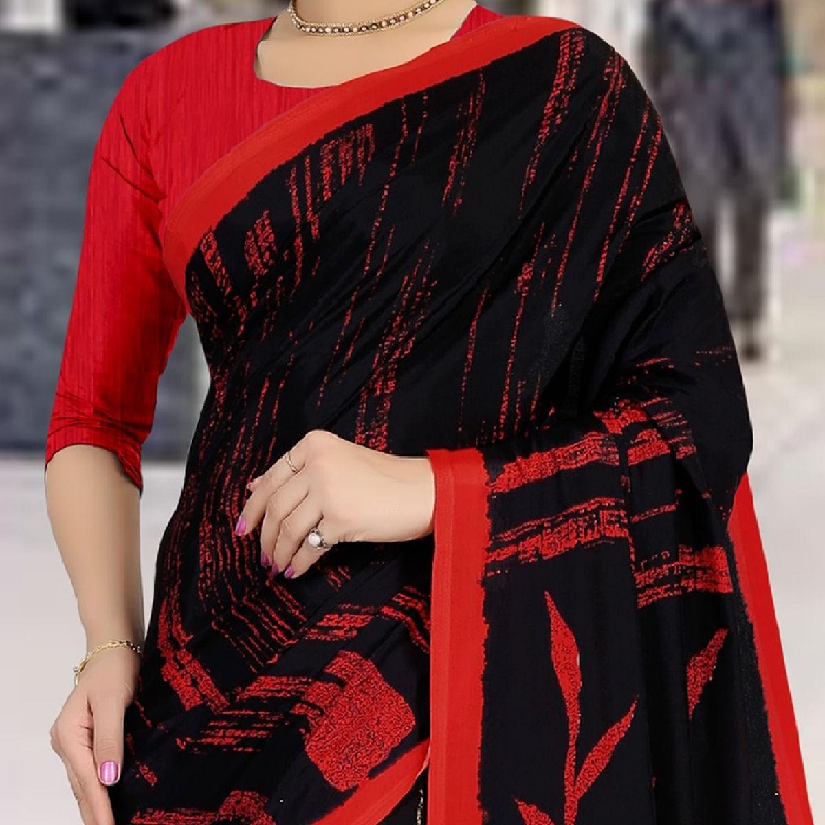Adorable Black Colored Casual Wear Printed Satin Saree - Peachmode