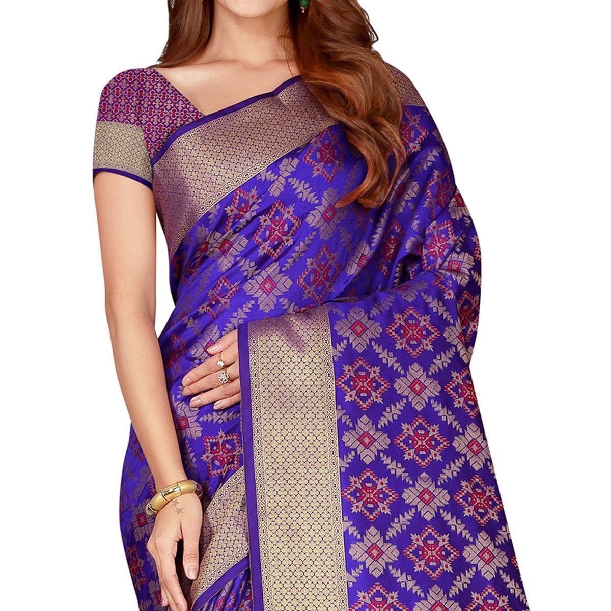 Adorable Blue Colored festive Wear silk Saree - Peachmode