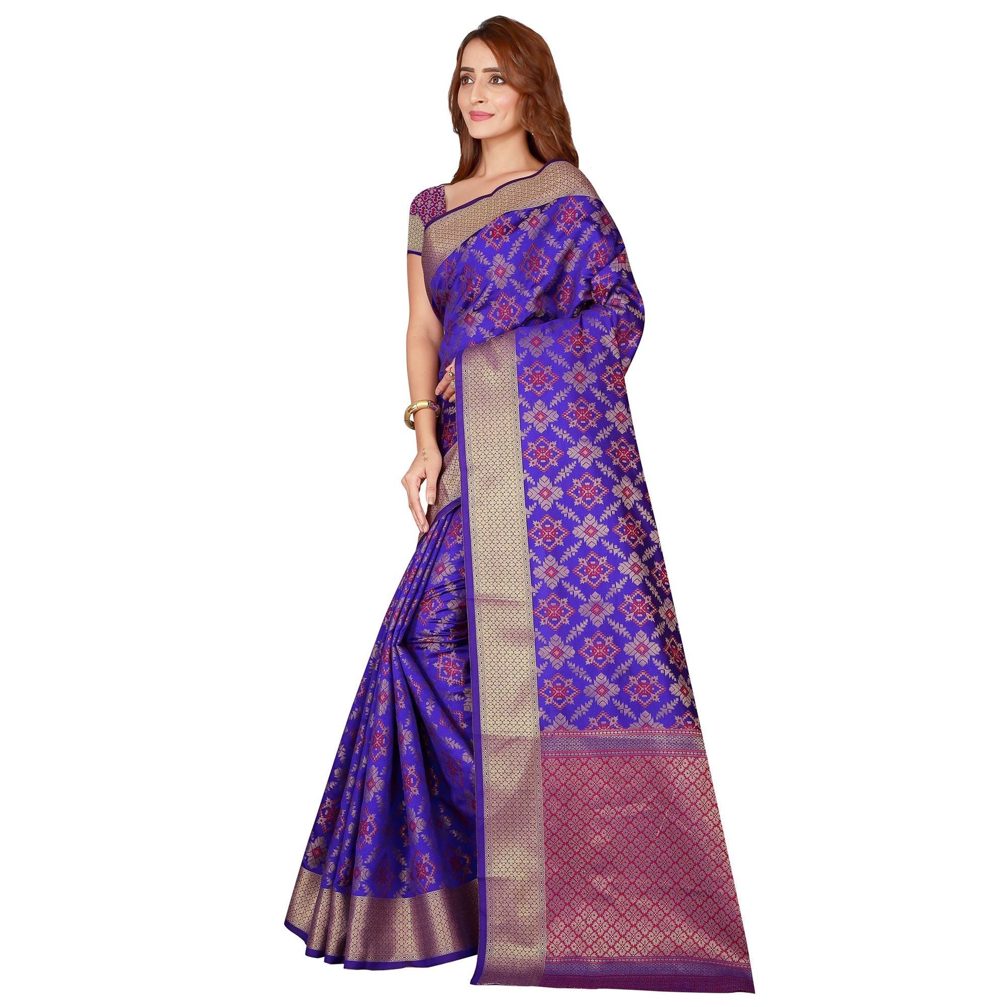 Adorable Blue Colored festive Wear silk Saree - Peachmode