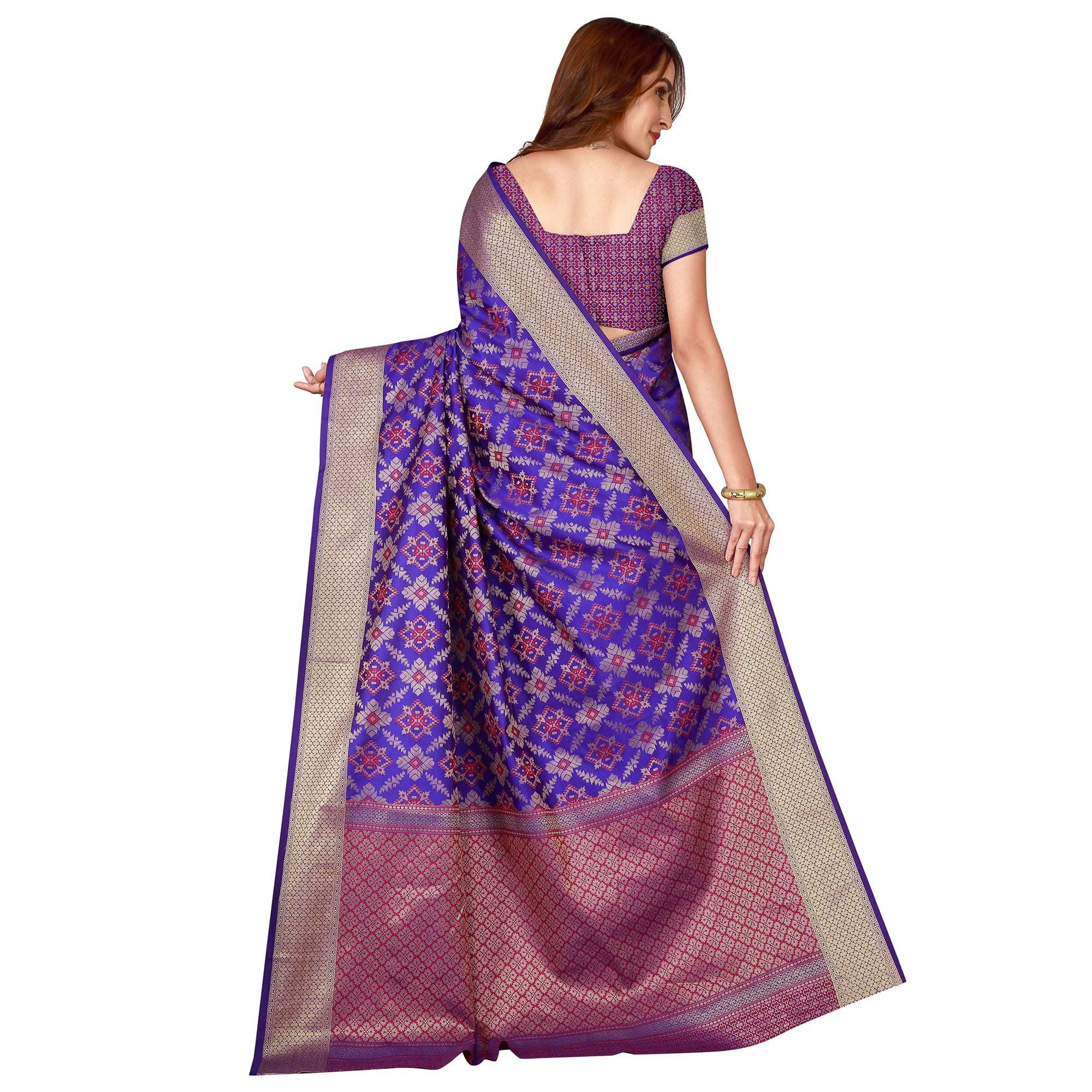 Adorable Blue Colored festive Wear silk Saree - Peachmode