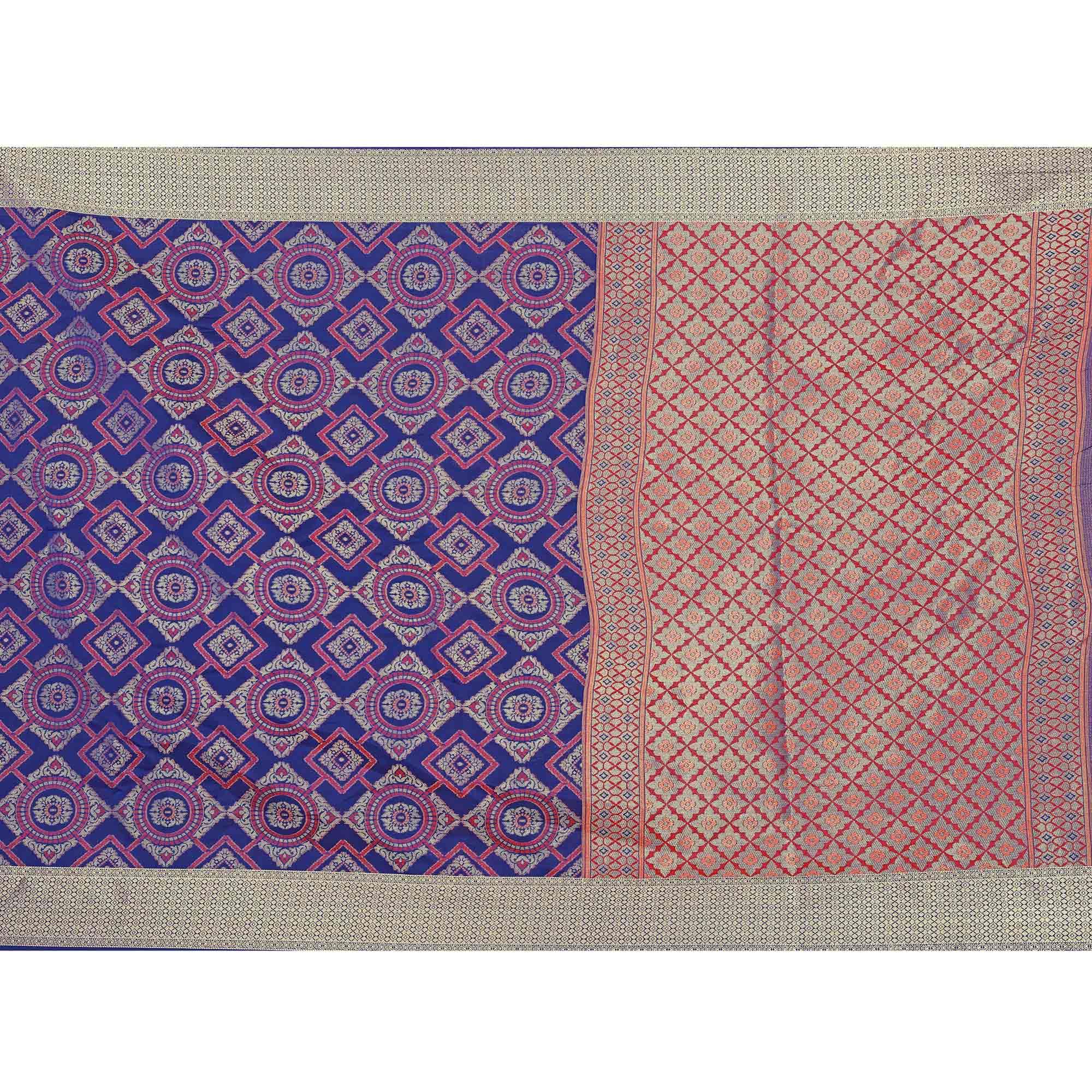 Adorable Blue Colored Festive Wear Woven Banarasi Silk Saree - Peachmode