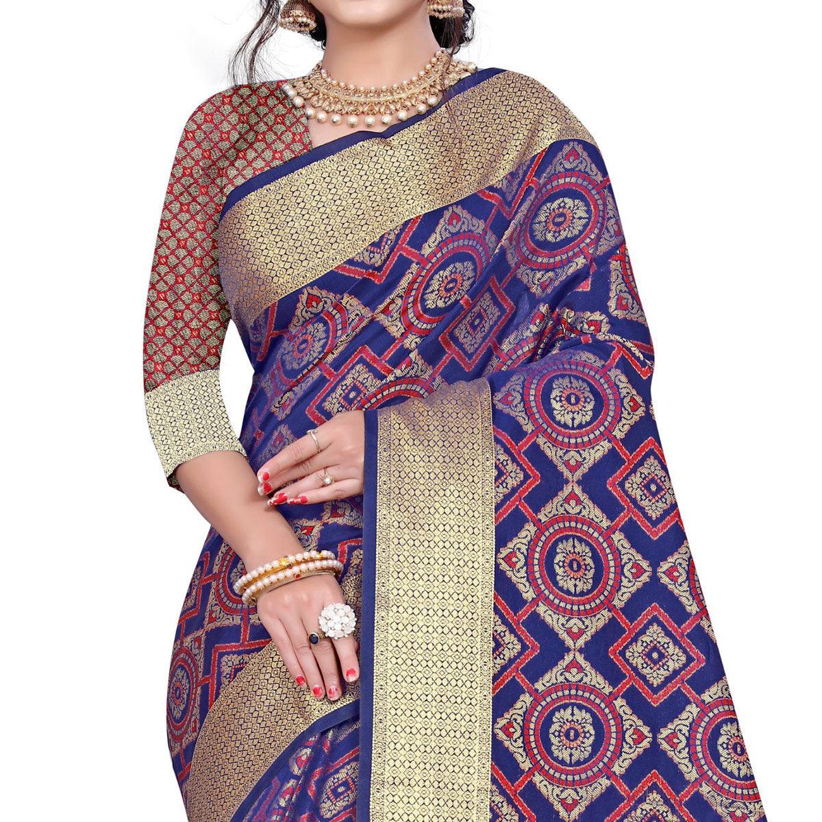 Adorable Blue Colored Festive Wear Woven Banarasi Silk Saree - Peachmode