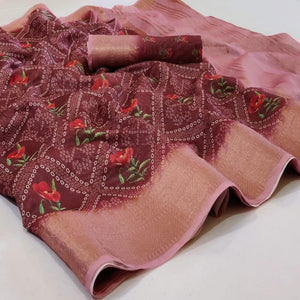 Adorable Brown Colored Festive Wear Woven Banarasi Silk Saree - Peachmode