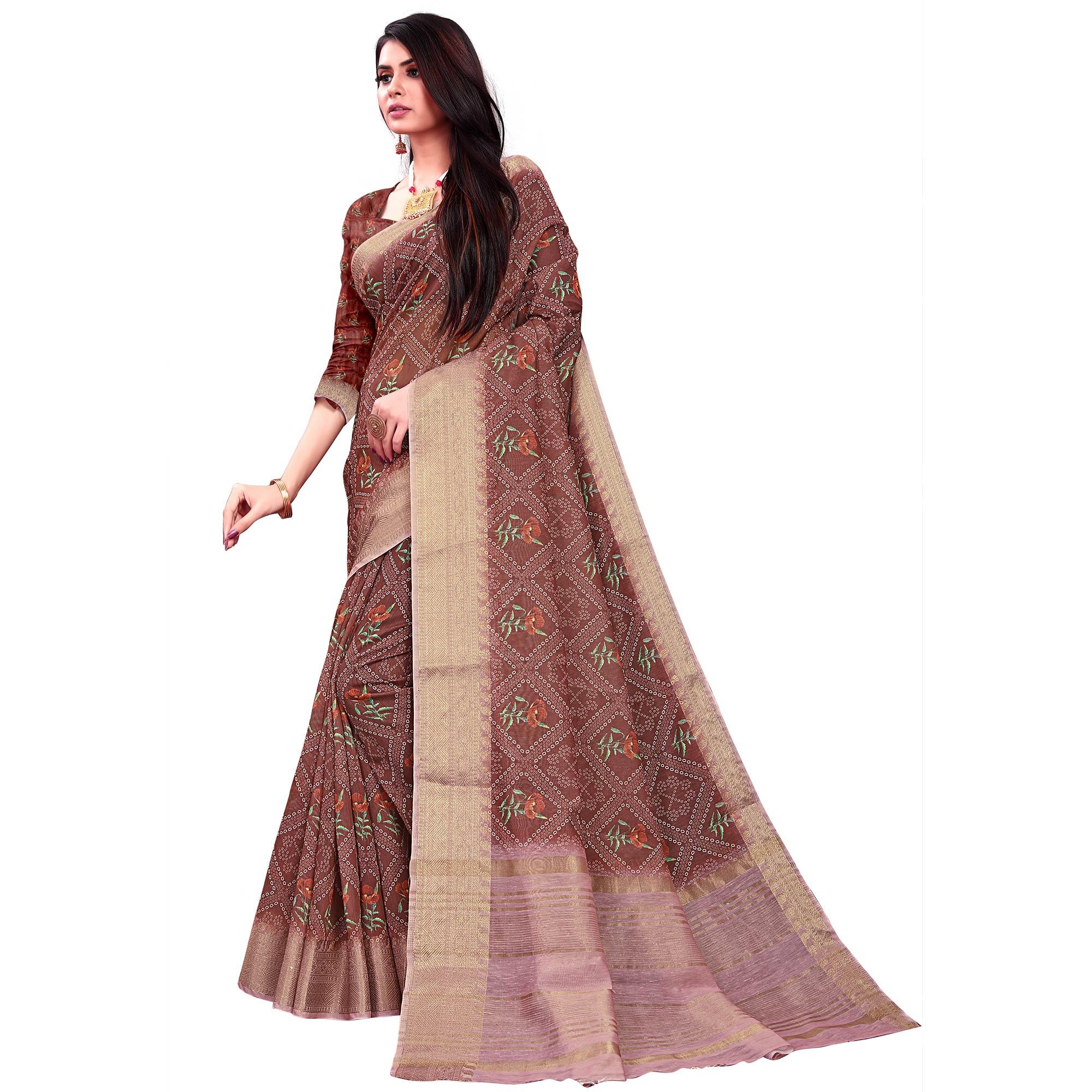 Adorable Brown Colored Festive Wear Woven Banarasi Silk Saree - Peachmode