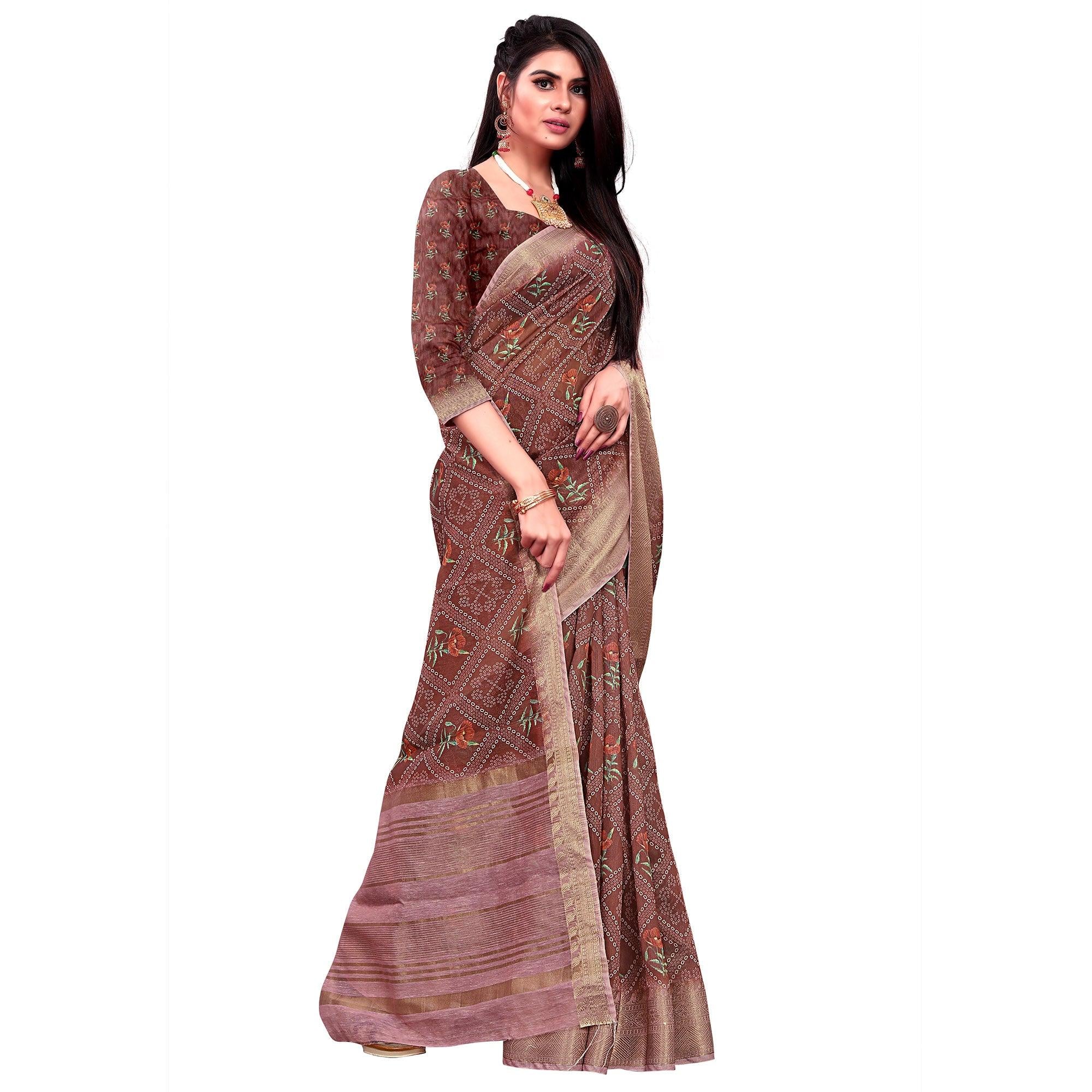 Adorable Brown Colored Festive Wear Woven Banarasi Silk Saree - Peachmode