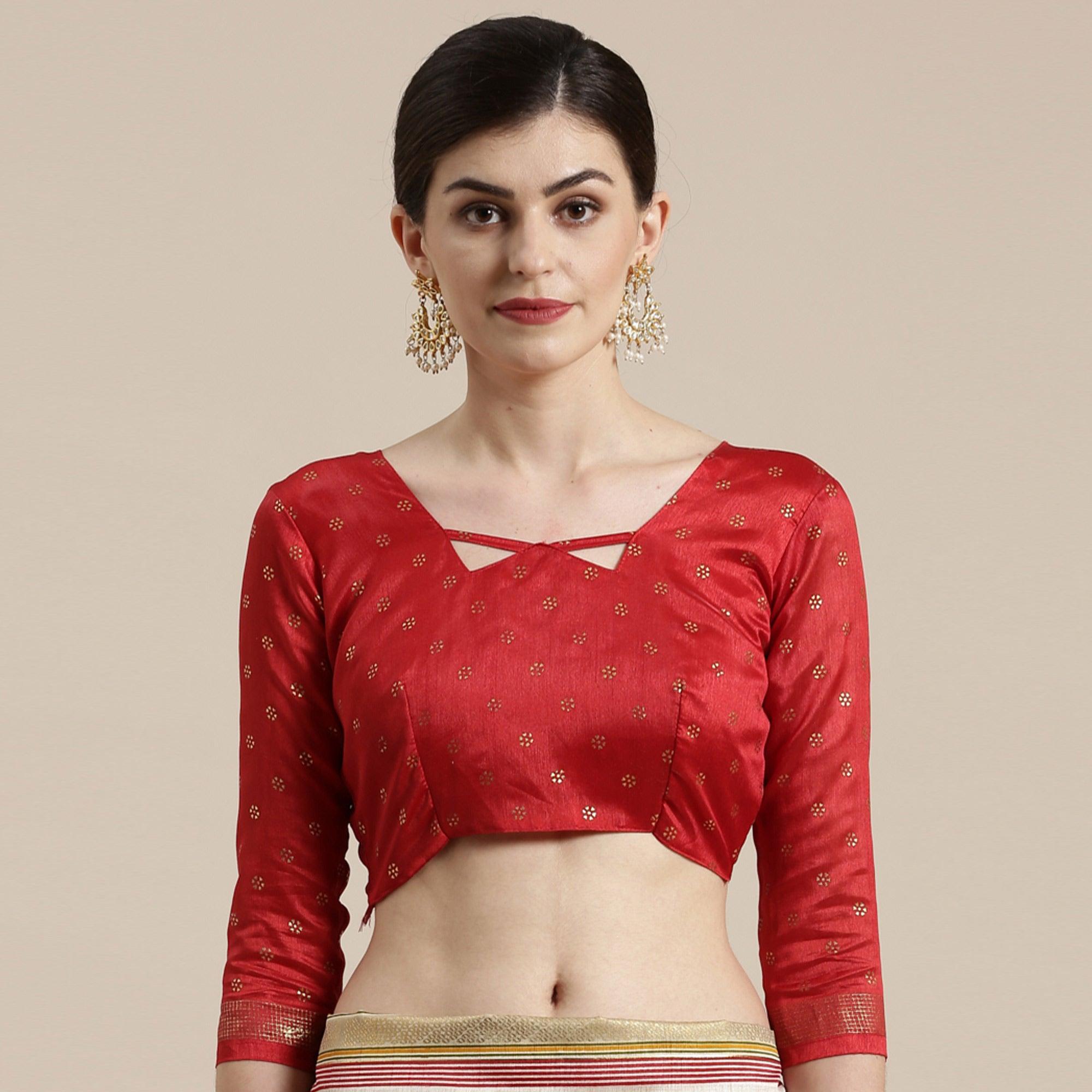 Adorable Cream-Red Colored Festive Wear Geometric Foil Print Patola Silk Saree - Peachmode