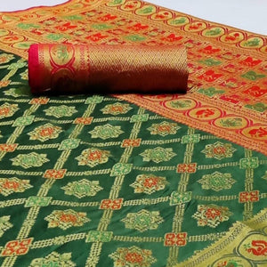 Adorable Dark Green Colored Festive Wear Woven Silk Saree - Peachmode