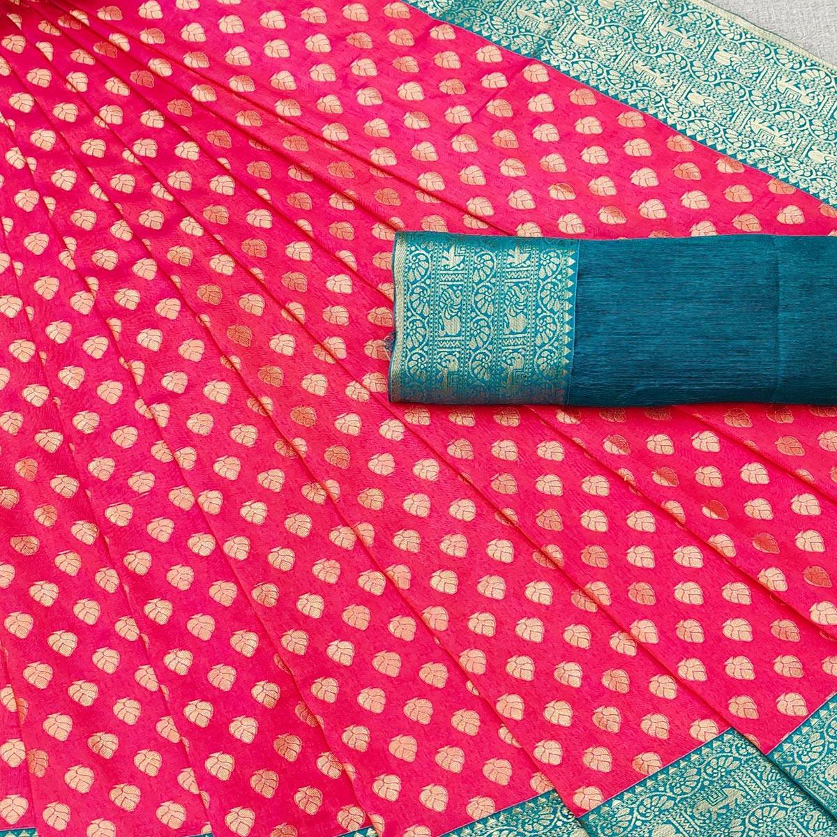 Adorable Dark Pink Colored Festive Wear Woven Sana Silk Saree - Peachmode