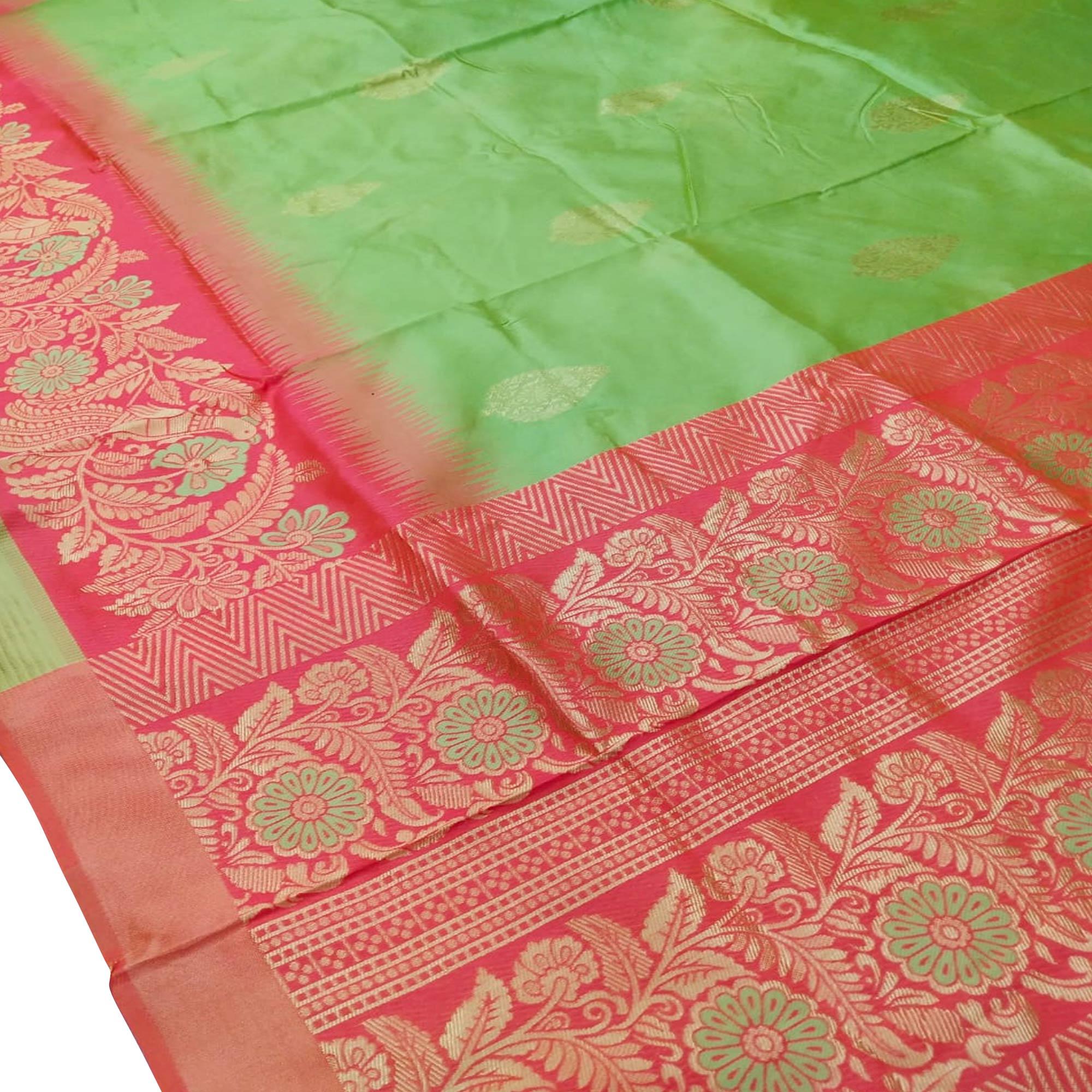 Adorable Green Colored Festive Wear Woven Banarasi Silk Saree - Peachmode