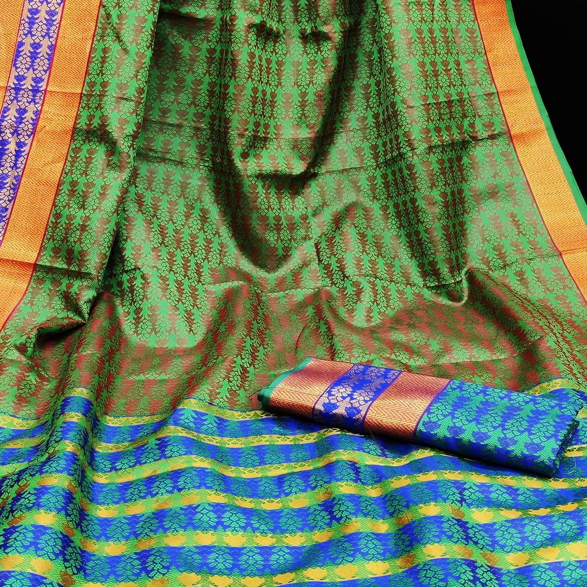 Adorable Green Colored Festive Wear Woven Jacqaurd Silk Saree - Peachmode