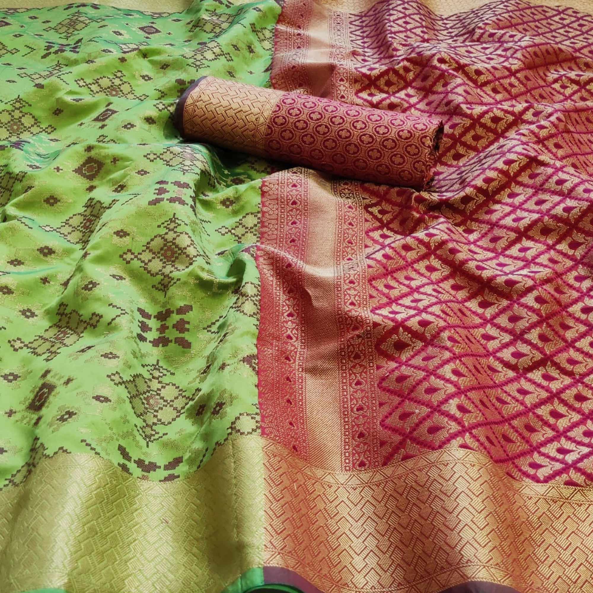 Adorable Green Colored Festive Wear Woven Patola Silk Saree - Peachmode