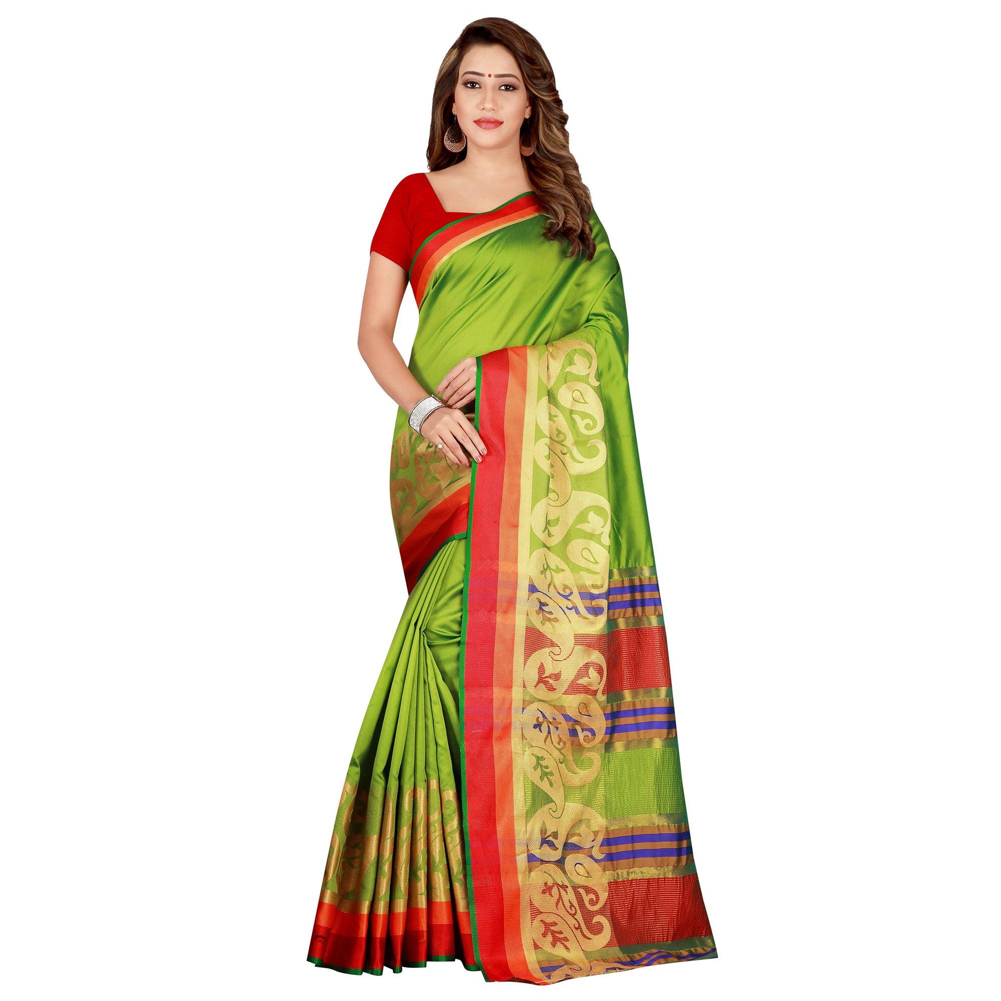 Adorable Green Colored Festive Wear Woven Silk Saree - Peachmode