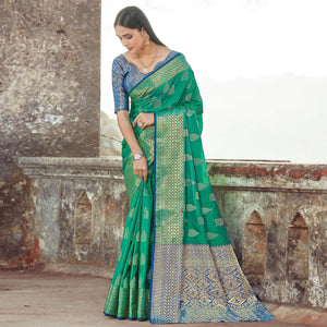 Adorable Green Colored Festive Wear Woven Silk Saree - Peachmode