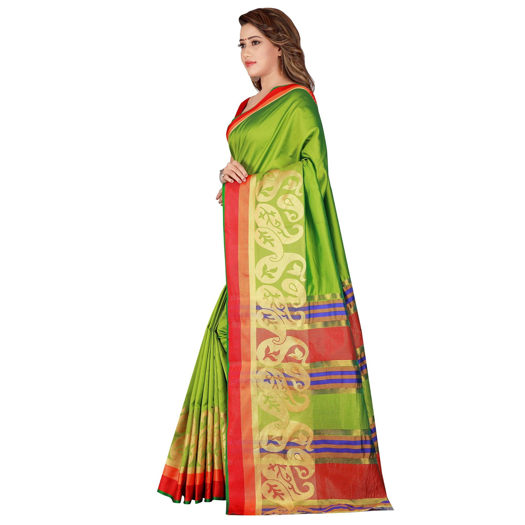 Adorable Green Colored Festive Wear Woven Silk Saree - Peachmode