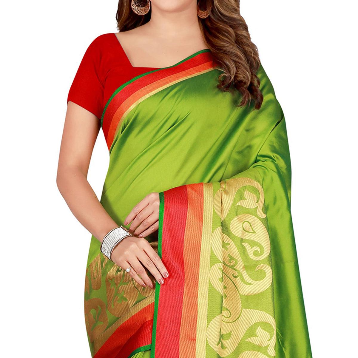 Adorable Green Colored Festive Wear Woven Silk Saree - Peachmode