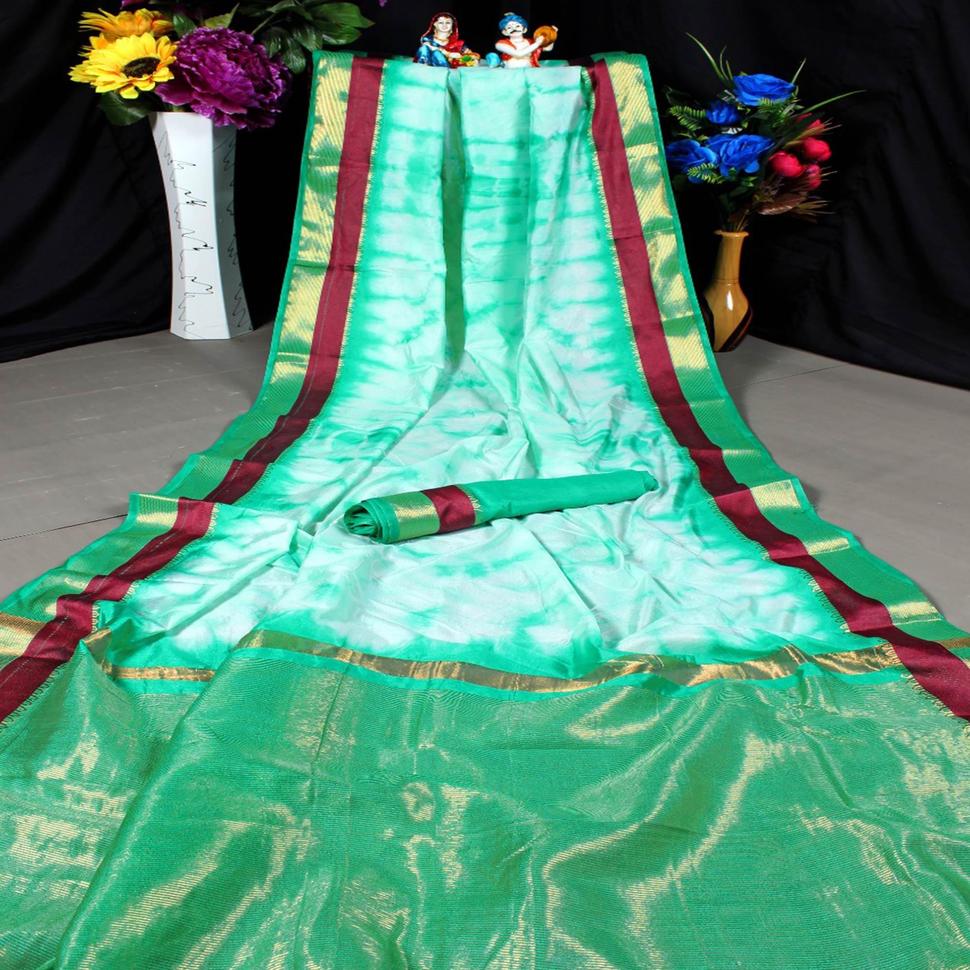 Adorable Green Colored Festive Wear Woven Tussar Silk Saree - Peachmode