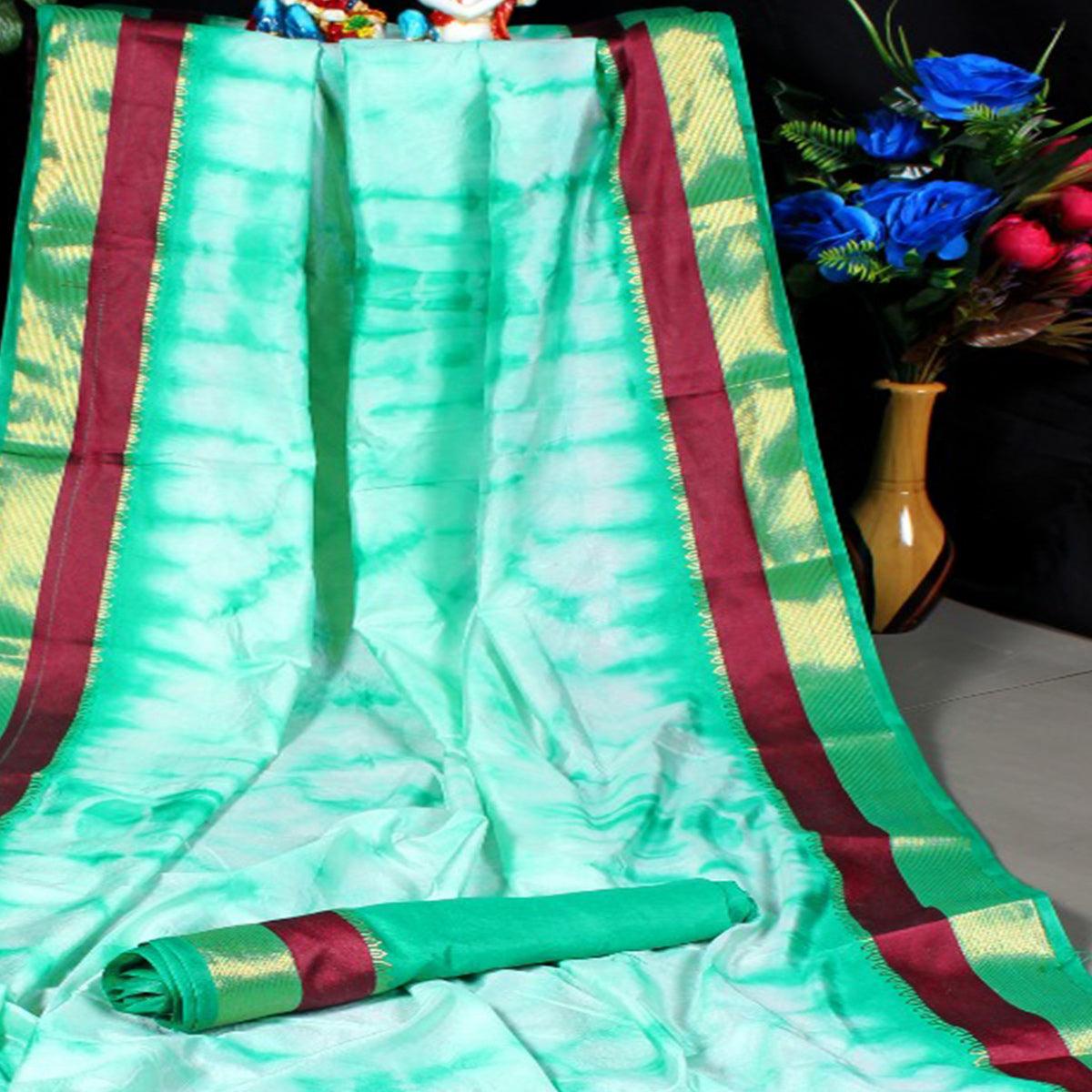 Adorable Green Colored Festive Wear Woven Tussar Silk Saree - Peachmode