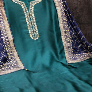 Adorable Green Colored Partywear Embroidered Satin Georgette Palazzo Suit - Peachmode