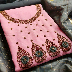 Adorable Light Pink Colored Festive Wear Embroidered Chanderi Dress Material - Peachmode