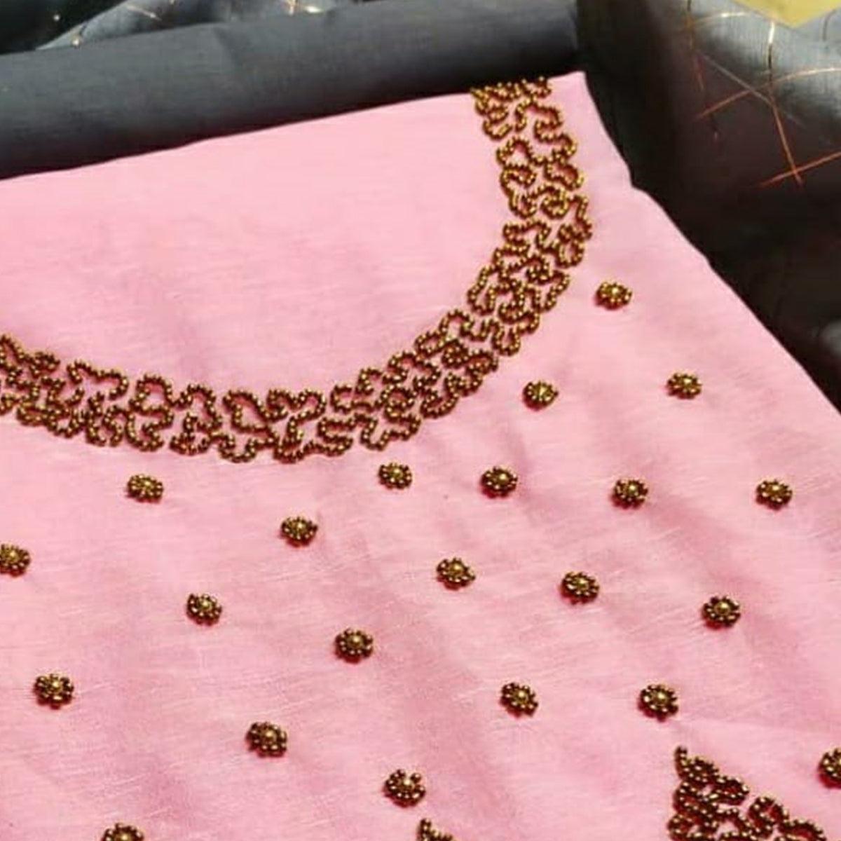 Adorable Light Pink Colored Festive Wear Embroidered Chanderi Dress Material - Peachmode