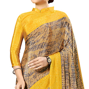 Adorable Mustard Yellow Colored Casual Wear Printed Crepe Saree - Peachmode