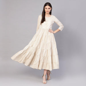 Adorable Off White Colored Partywear Printed Cotton Long Kurti - Peachmode