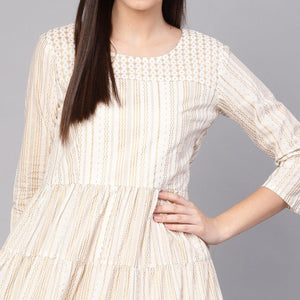 Adorable Off White Colored Partywear Printed Cotton Long Kurti - Peachmode