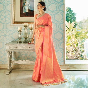 Adorable Orange Colored Festive Wear Sana Two Tone Silk Saree - Peachmode