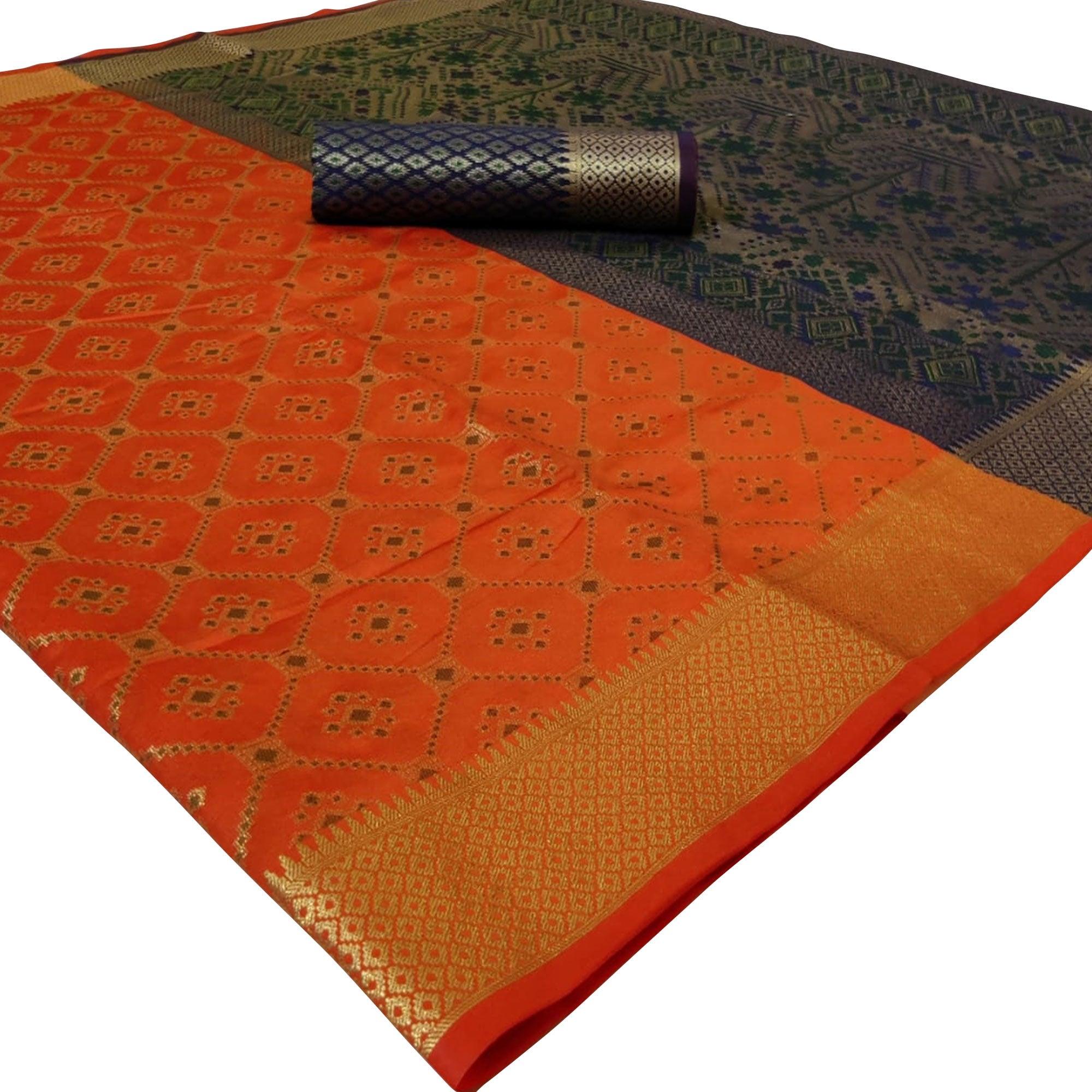 Adorable Orange Colored Festive Wear Woven Silk Saree - Peachmode