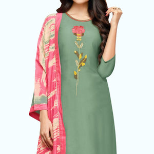 Adorable Pastel Green Colored Party Wear Cotton Silk Salwar Suit - Peachmode