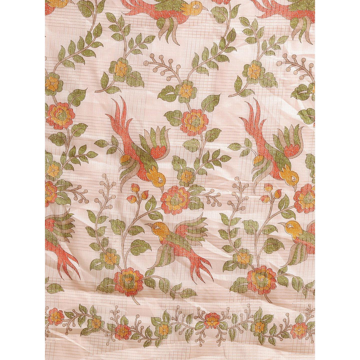 Adorable Peach Colored Casual Wear Floral Printed Linen Saree - Peachmode