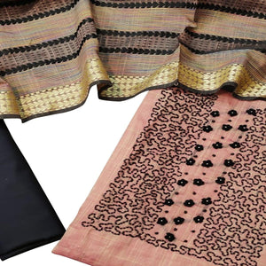 Adorable Pink Colored Casual Embroidered Chanderi Dress Material - Peachmode