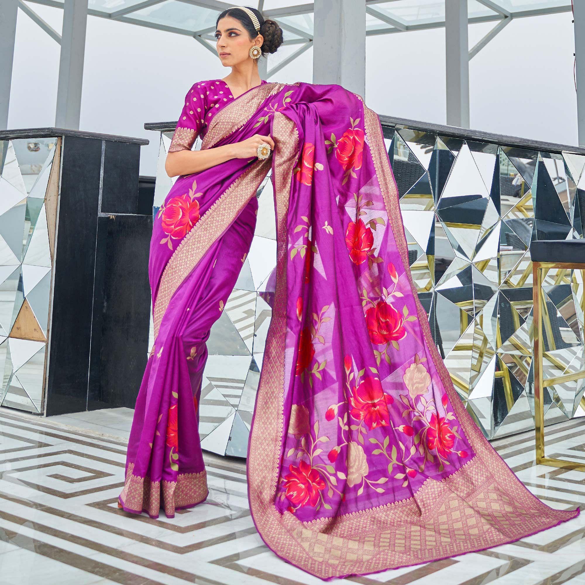 Adorable Pink Colored Festive Wear Printed Dola Weaving Art Silk Saree - Peachmode