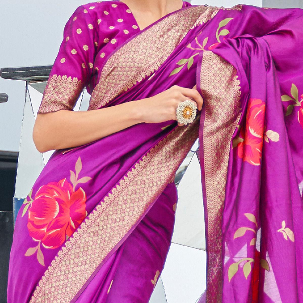 Adorable Pink Colored Festive Wear Printed Dola Weaving Art Silk Saree - Peachmode
