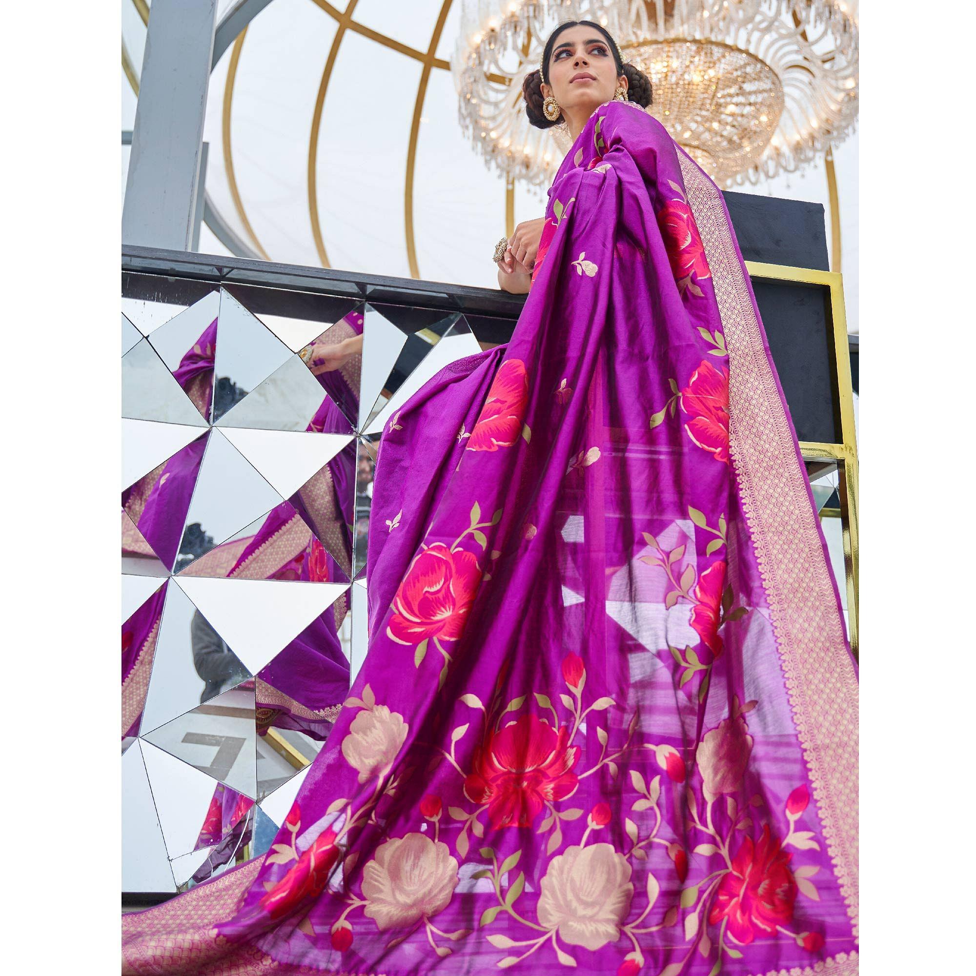 Adorable Pink Colored Festive Wear Printed Dola Weaving Art Silk Saree - Peachmode