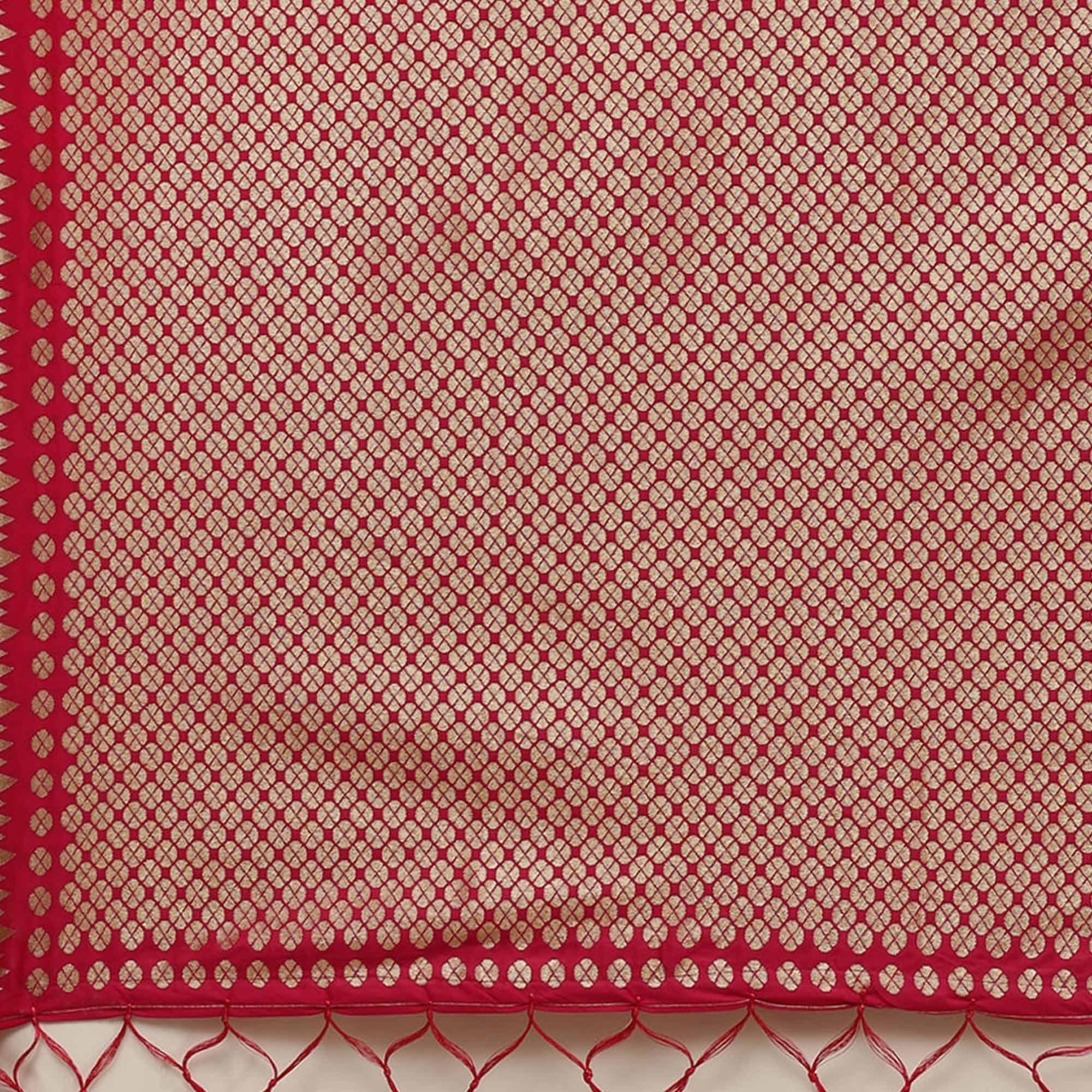 Adorable Pink Colored Festive Wear Silk Blend Woven Geometric Saree With Tassels - Peachmode