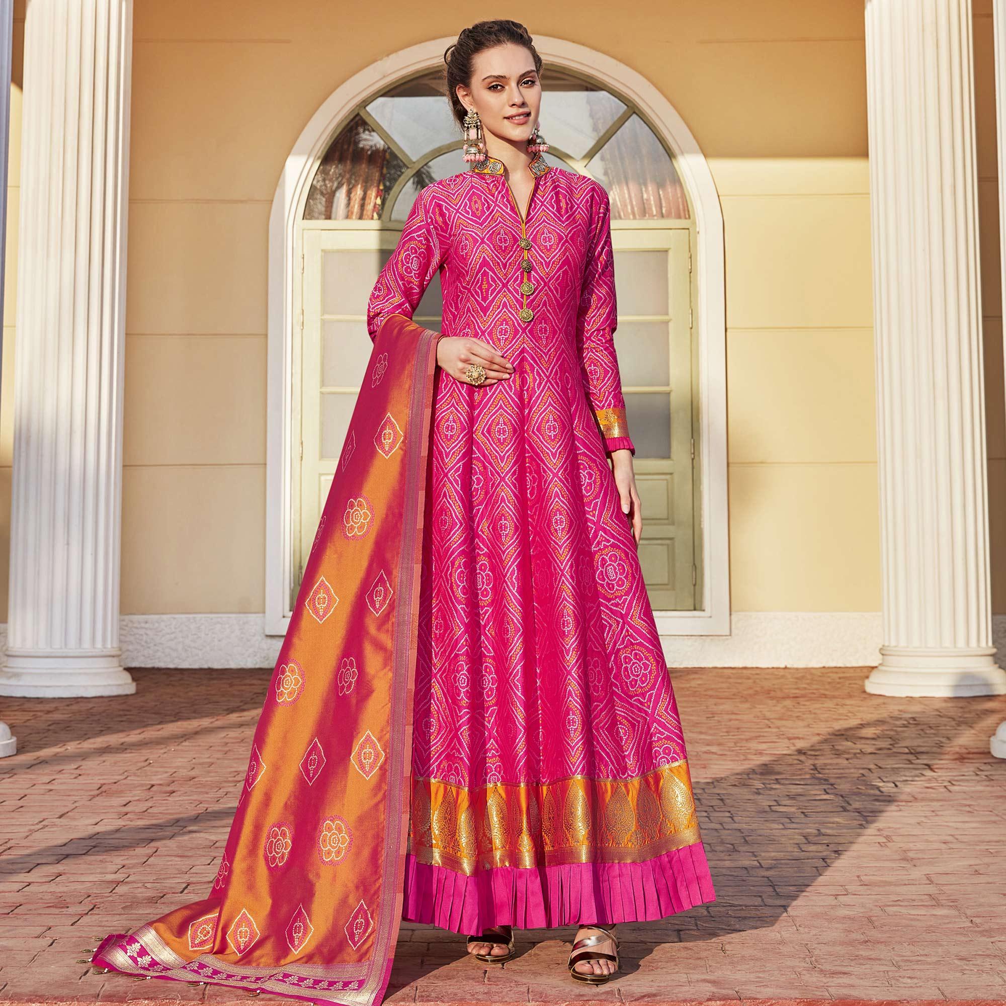 Adorable Pink Colored Partywear Designer Jacquard Weaving Salwar Suit - Peachmode