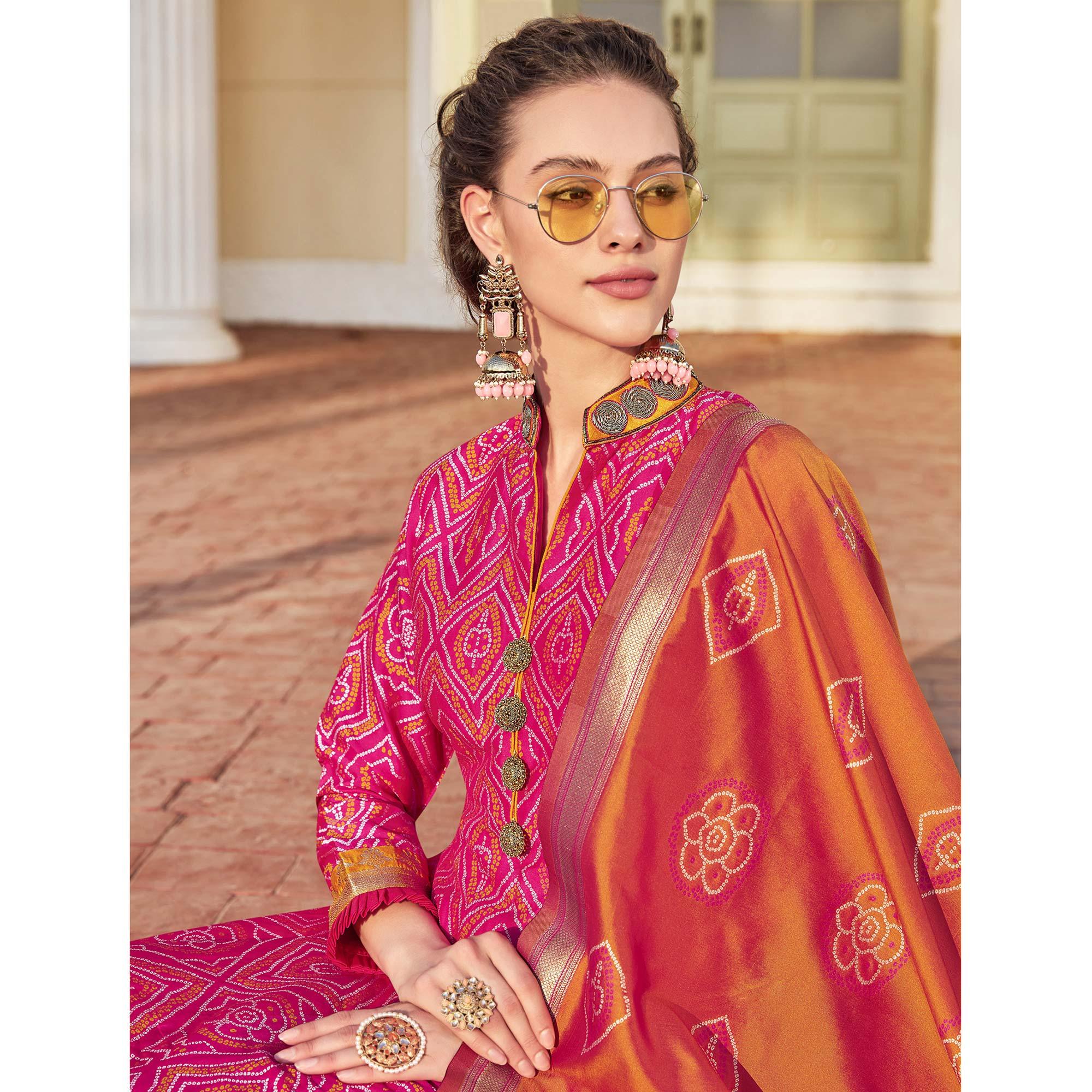 Adorable Pink Colored Partywear Designer Jacquard Weaving Salwar Suit - Peachmode