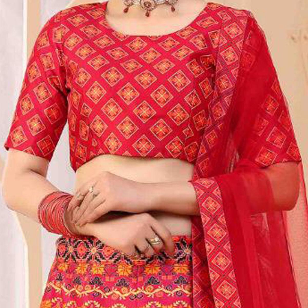 Adorable Pink Coloured Partywear Digital Printed Art Silk Lehenga Choli - Peachmode