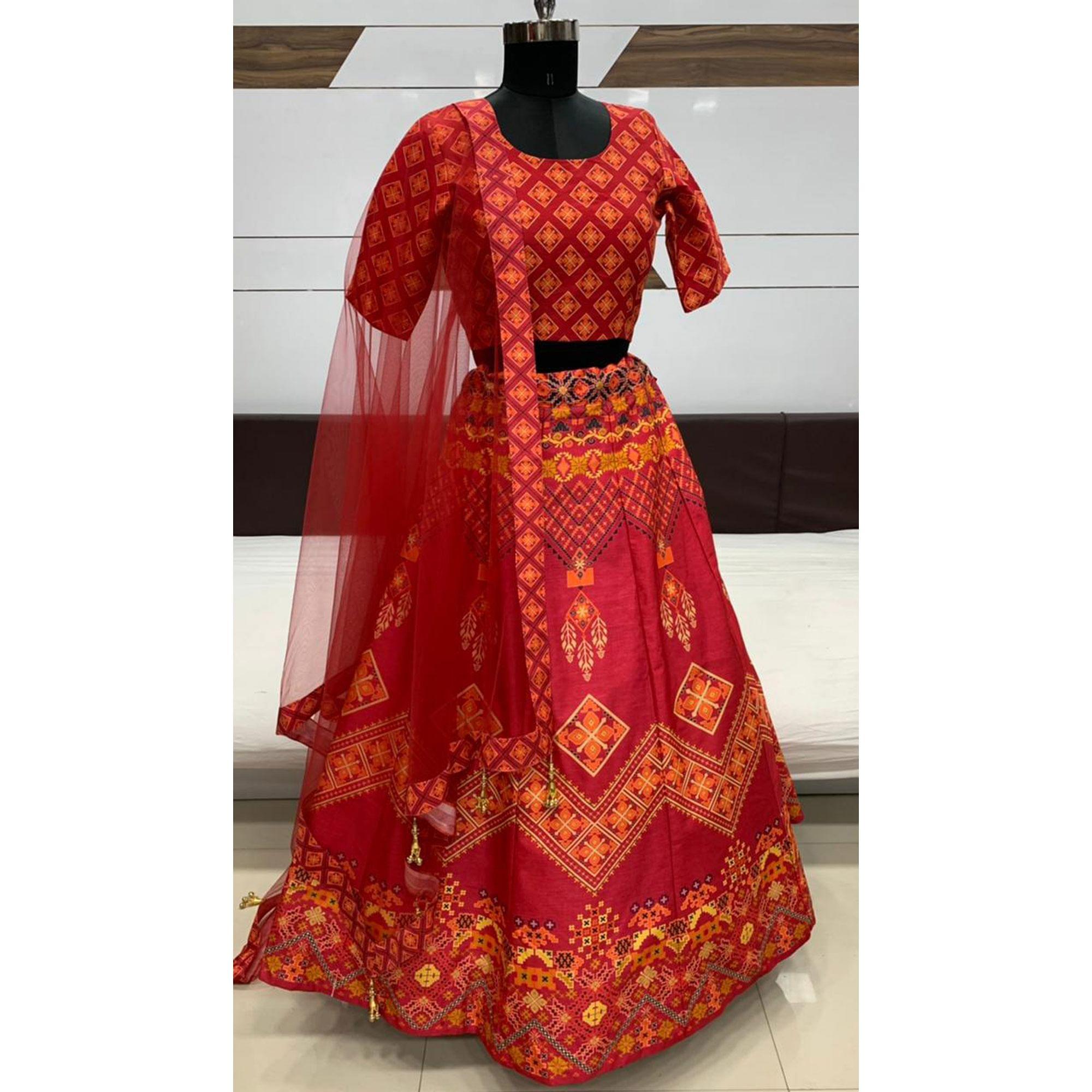 Adorable Pink Coloured Partywear Digital Printed Art Silk Lehenga Choli - Peachmode