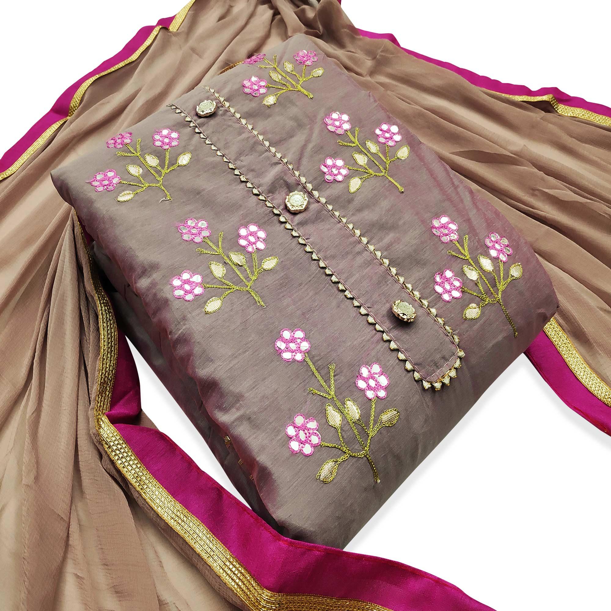 Adorable Purple Colored Casual Wear Embroidered Modal Dress Material - Peachmode