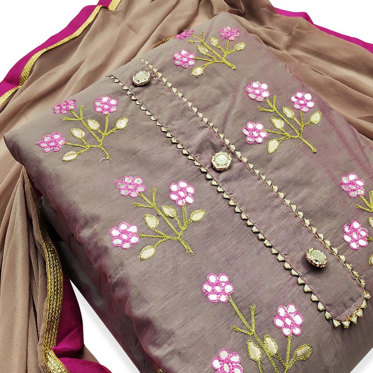 Adorable Purple Colored Casual Wear Embroidered Modal Dress Material - Peachmode