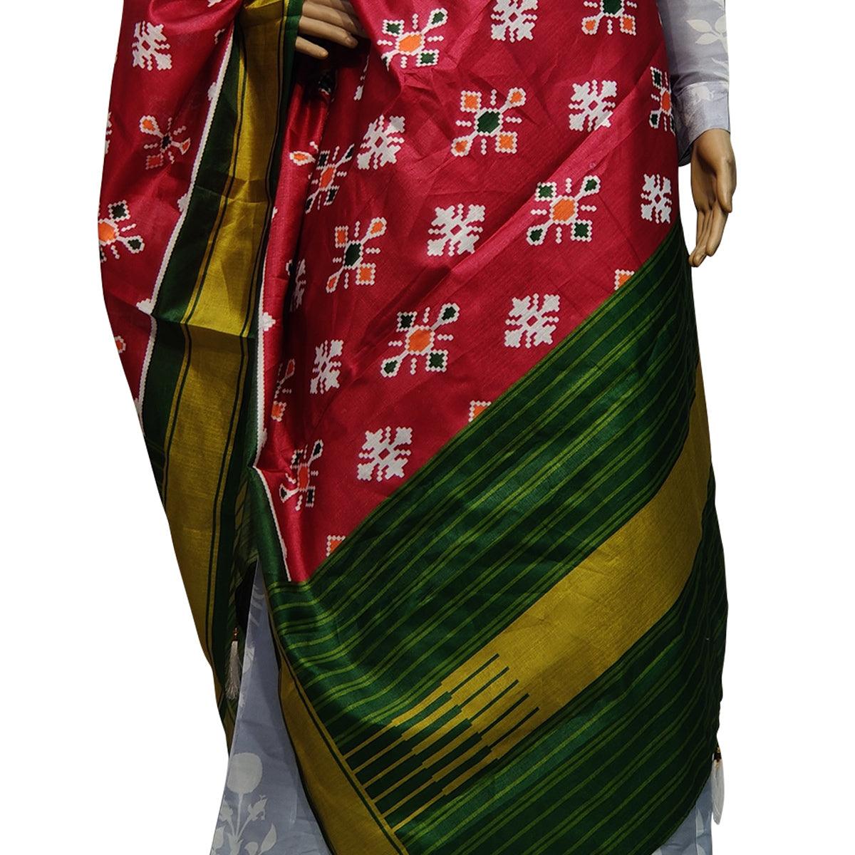 Adorable Red Colored Casual Wear Printed Cotton Silk Dupatta With Tassels - Peachmode