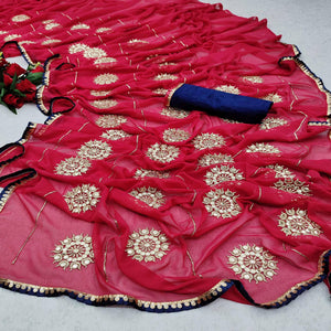 Adorable Red Colored Partywear Embroidered Georgette Saree - Peachmode