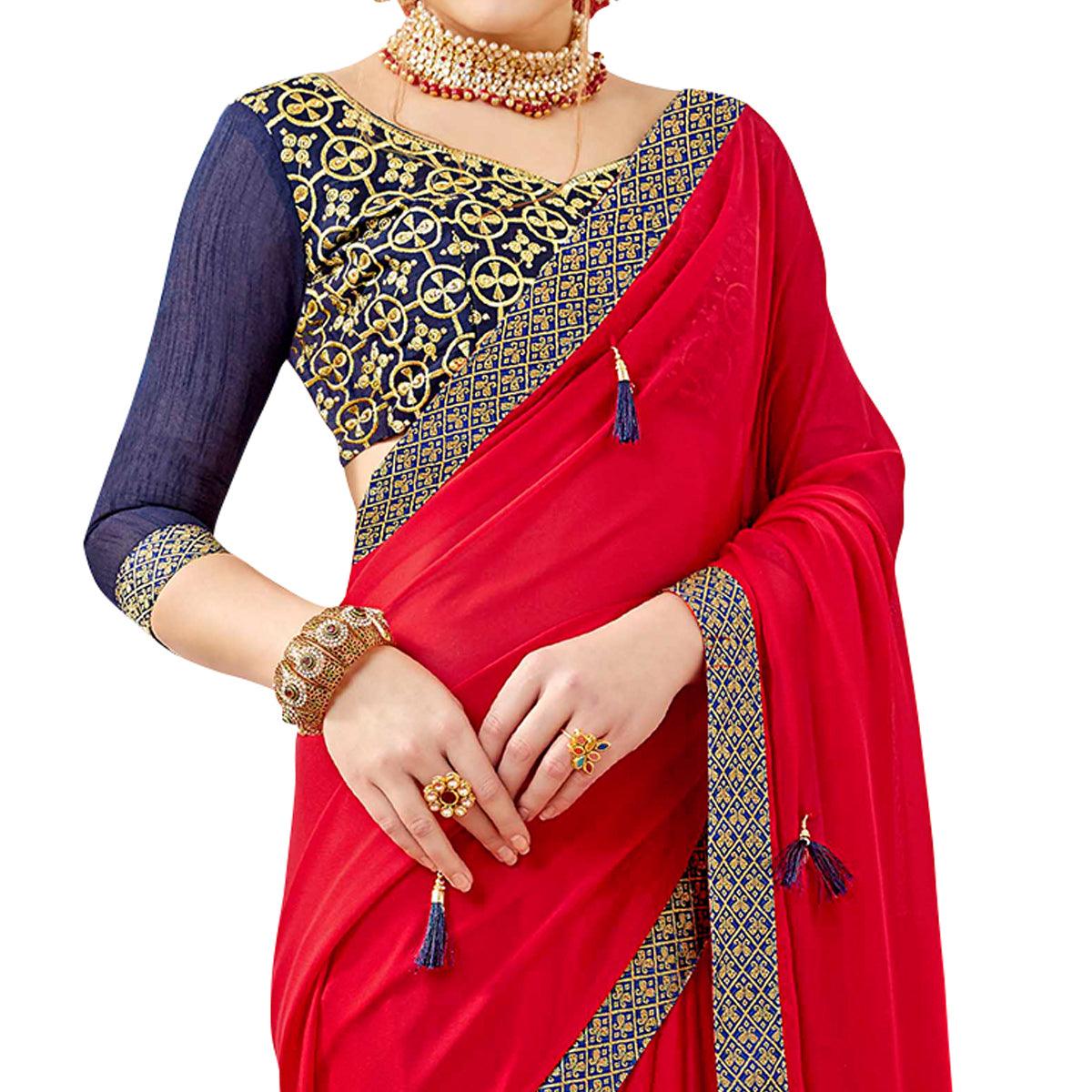 Adorable Red Colored Partywear Georgette Saree - Peachmode