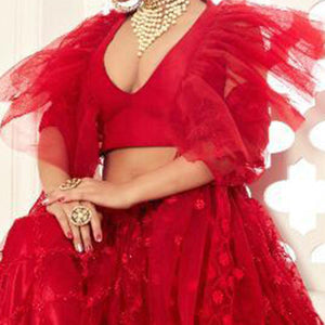 Adorable Red Colored Wedding Wear Thread Embroidered Heavy Net Lehenga Choli - Peachmode