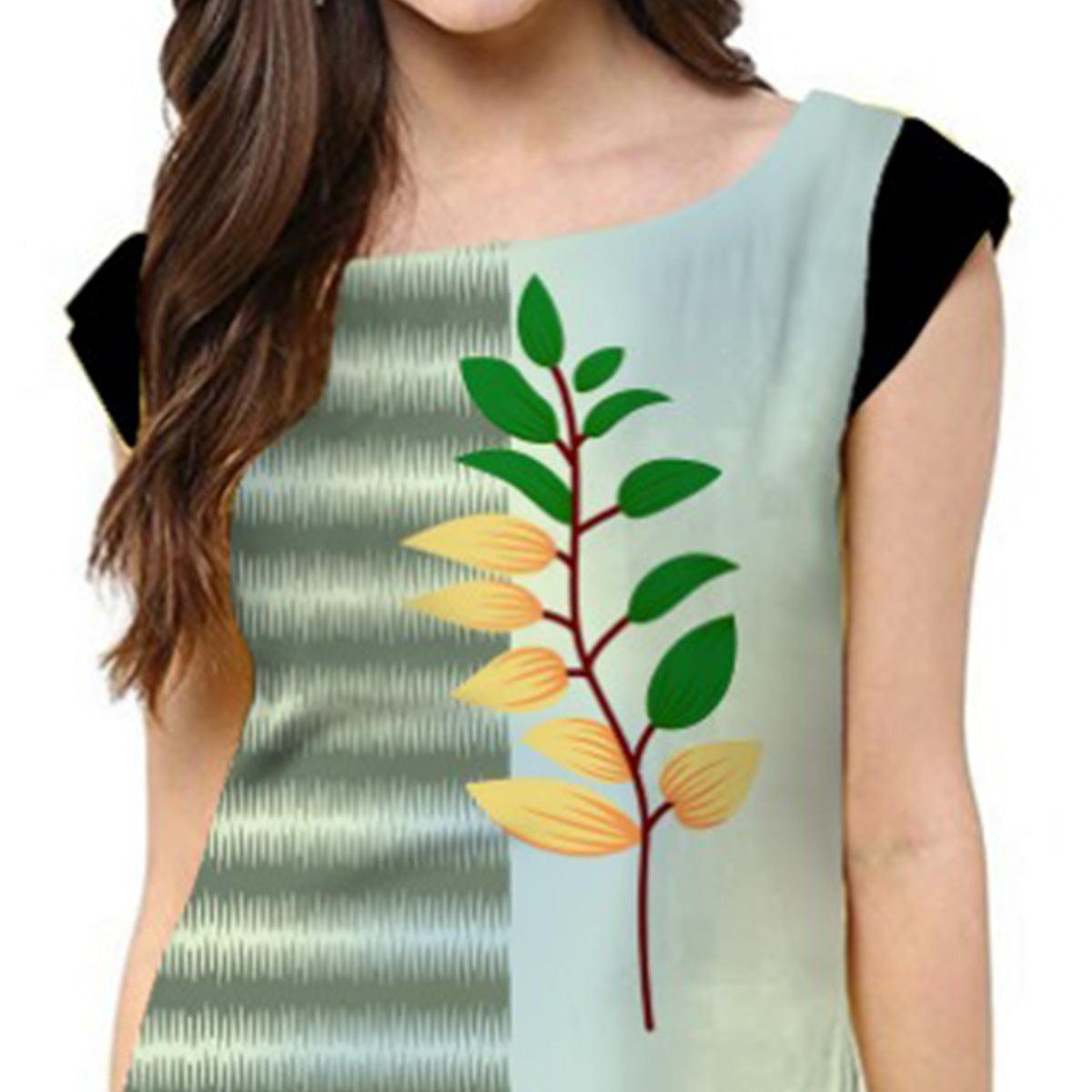 Adorable Teal Gray Colored Casual Printed Crepe Kurti - Peachmode