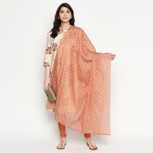 Adorable White-Mauve Colored Casual Wear Floral Printed Cotton Kurti With Dupatta - Peachmode